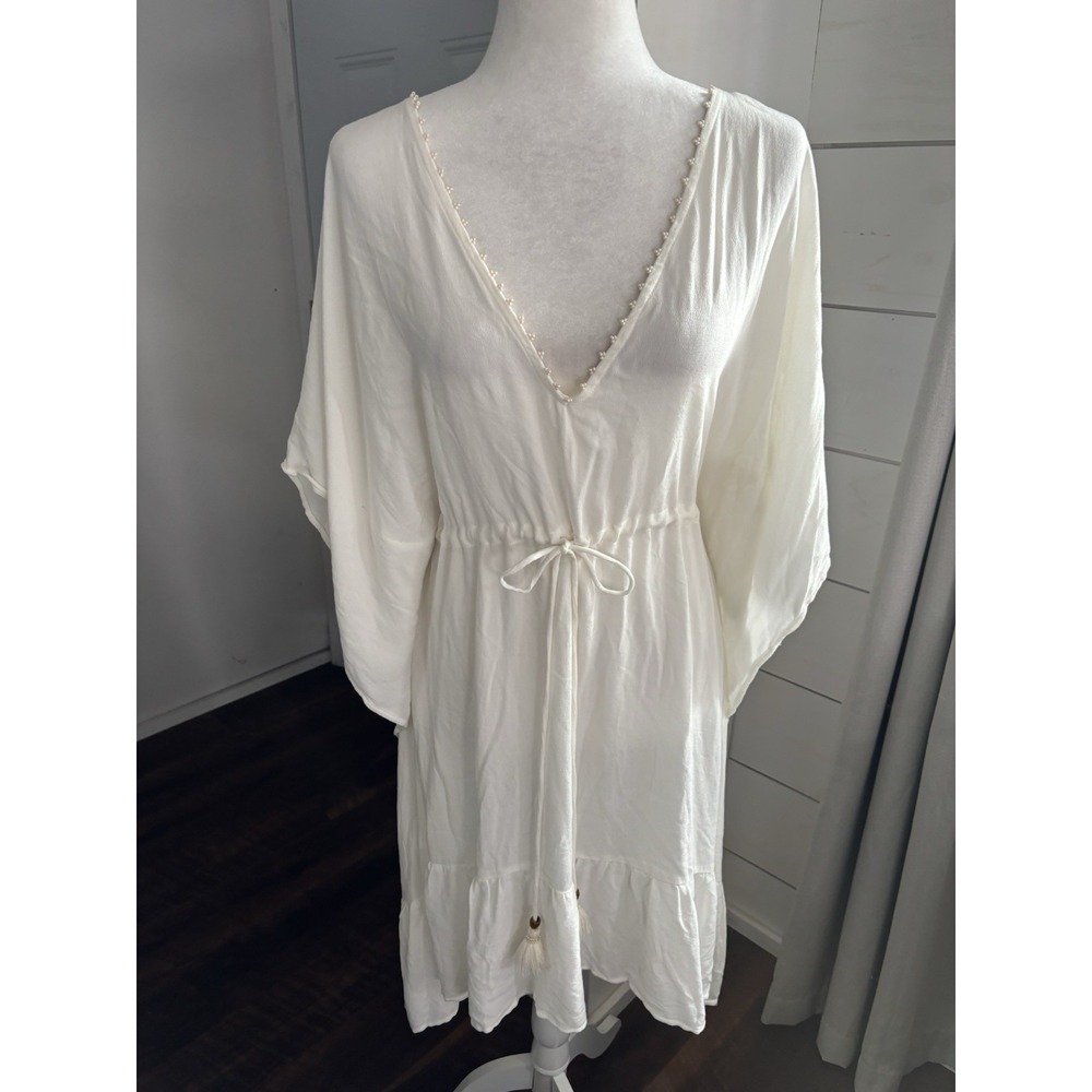 Maaji Kaftan Dress Womens Large White Cover Up Resortwear‎ Beach Vacation Summer